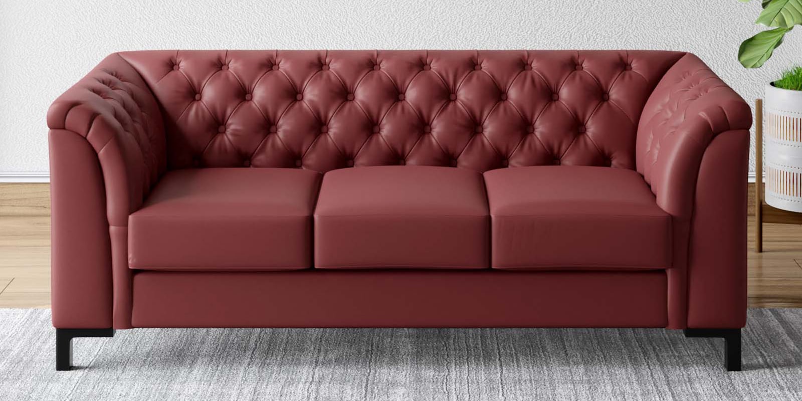 Majesta Leather 3 Seater Sofa In Burgundy Colour