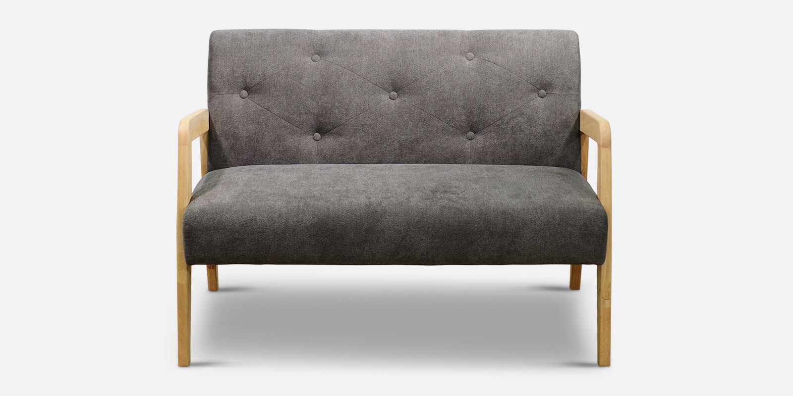 Manfredo Solid Wood 2 Seater Sofa In Light Grey & Natural Finish