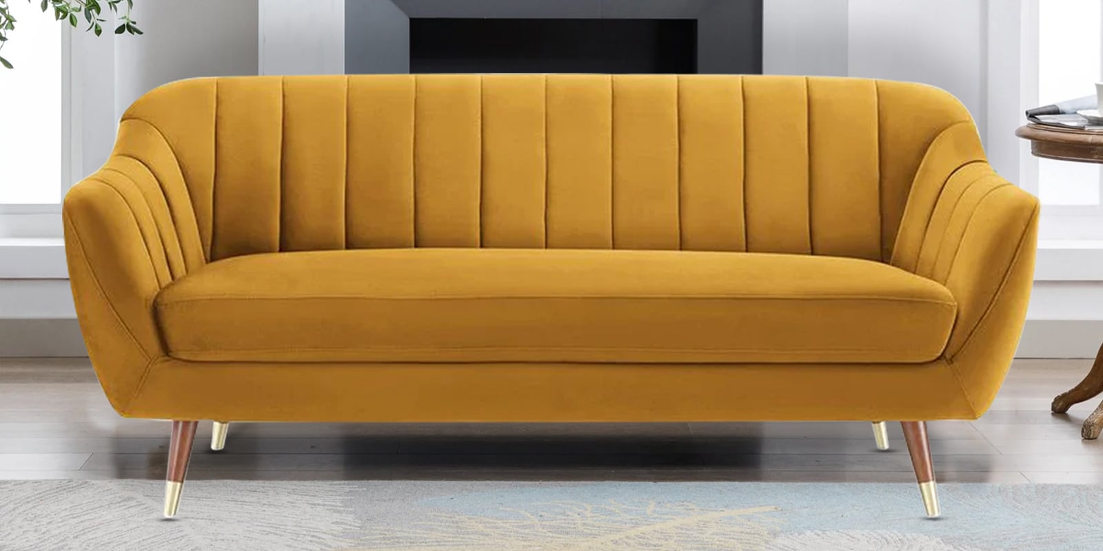 Mango Fabric 3 Seater Sofa In Yellow Colour