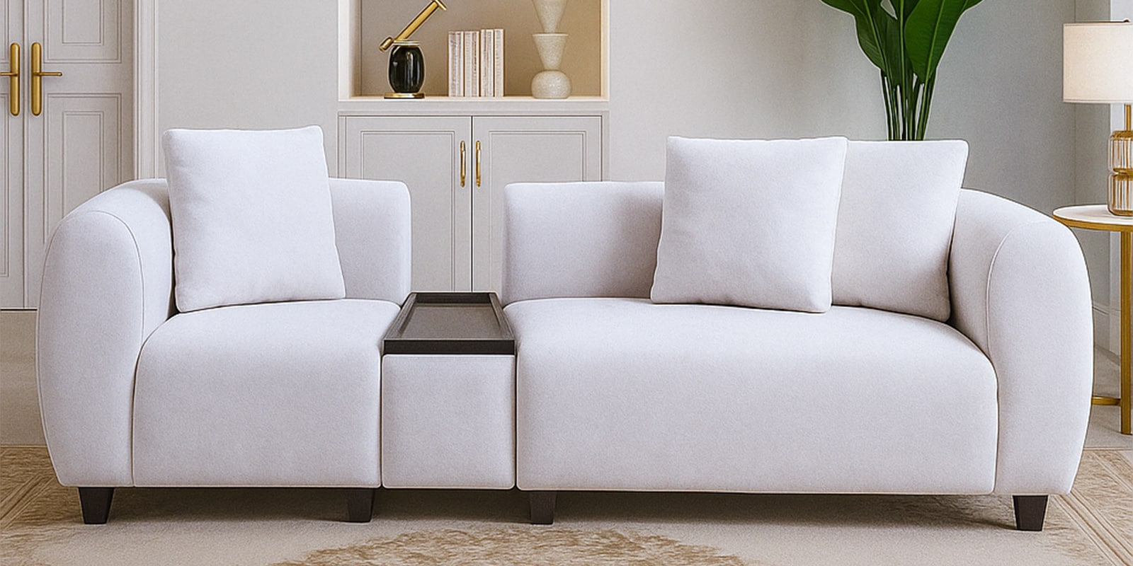 Maplewood Boucle Fabric 3 Seater sofa in Off-White Color