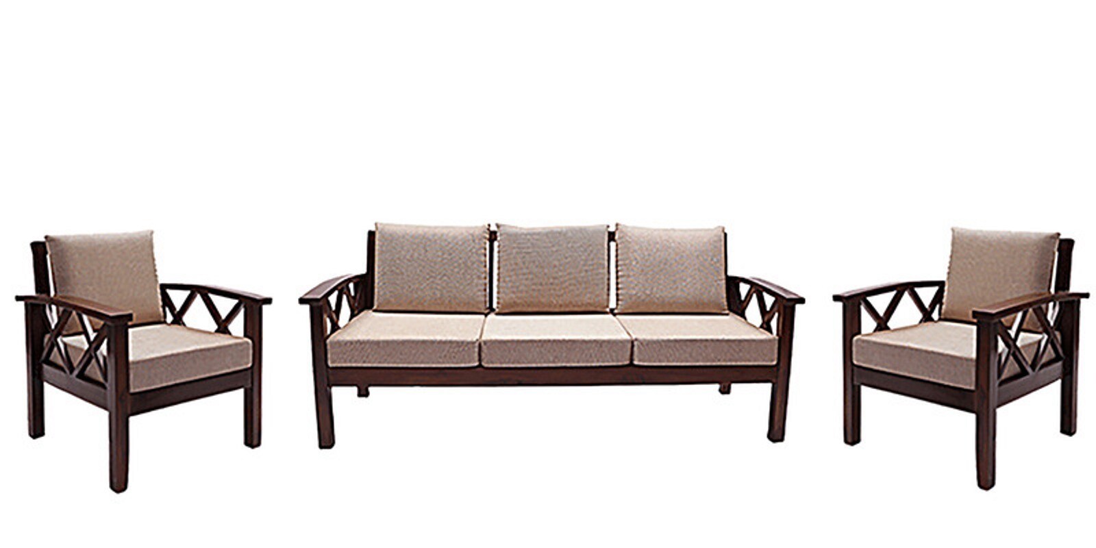 Buy Mariana Teak Wood Sofa Set (3 + 1 + 1) Seater in Fresh walnut