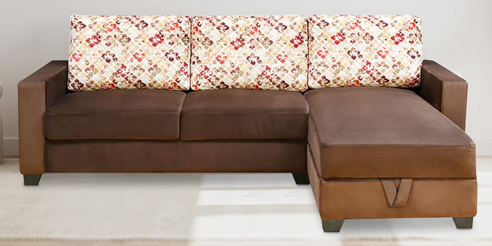 Marigold Velvet LHS Sectional Sofa in Choco Brown Colour