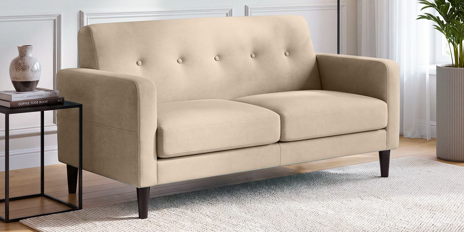 Marq Velvet Fabric 2 Seater Sofa In Beige Colour