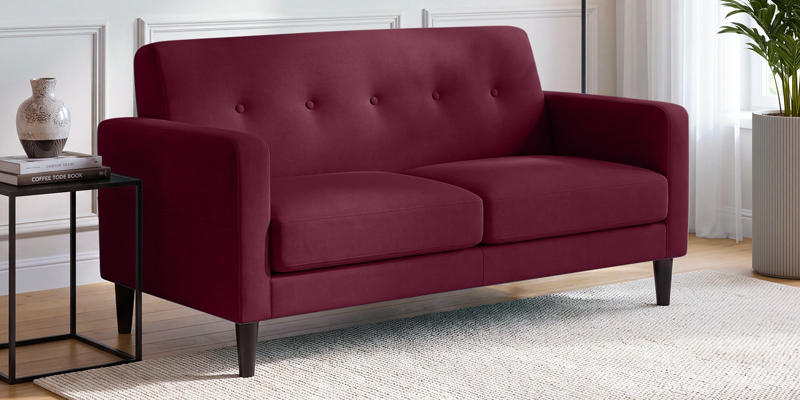 Marq Velvet Fabric 2 Seater Sofa In Maroon Colour
