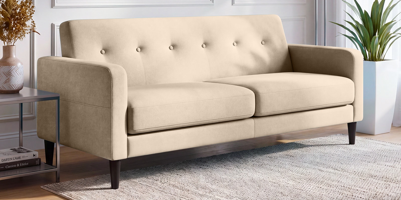 Marq Velvet Fabric 3 Seater Sofa In Beige Colour