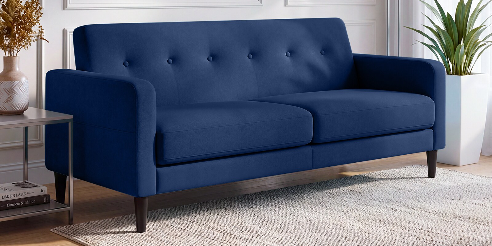 Marq Velvet Fabric 3 Seater Sofa In Blue Colour