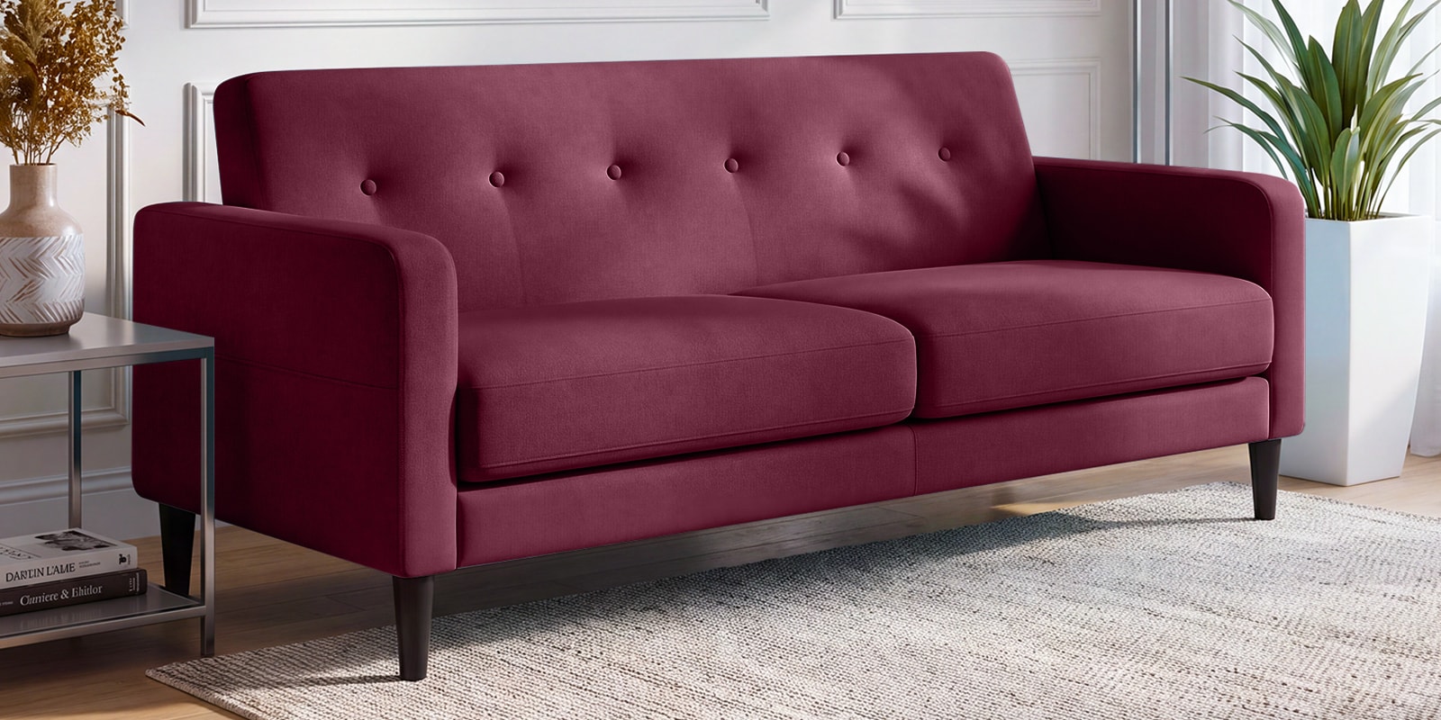 Marq Velvet Fabric 3 Seater Sofa In Maroon Colour