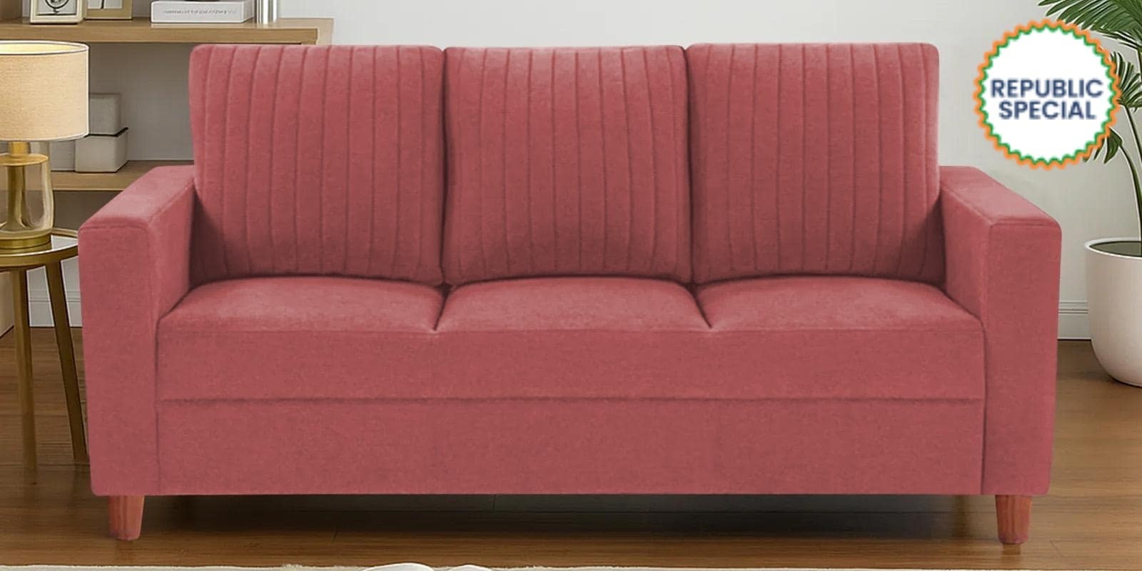 Matsu Fabric 3 Seater Sofa In Pink Colour