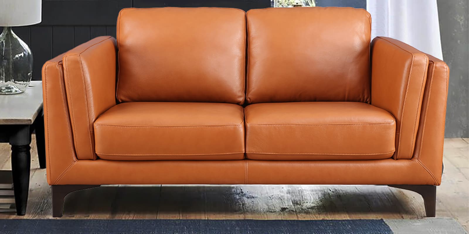 Buy Maurice Half Leather Two Seater Sofa in Tan Finish by HomeTown