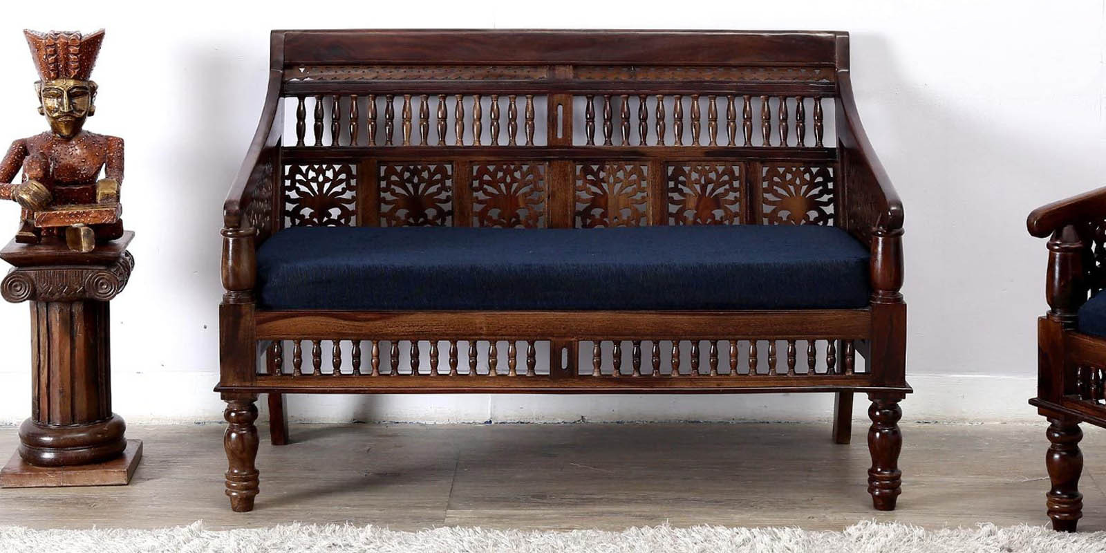 Maurya Solid Wood 2 Seater Sofa in Provincial Teak Finish