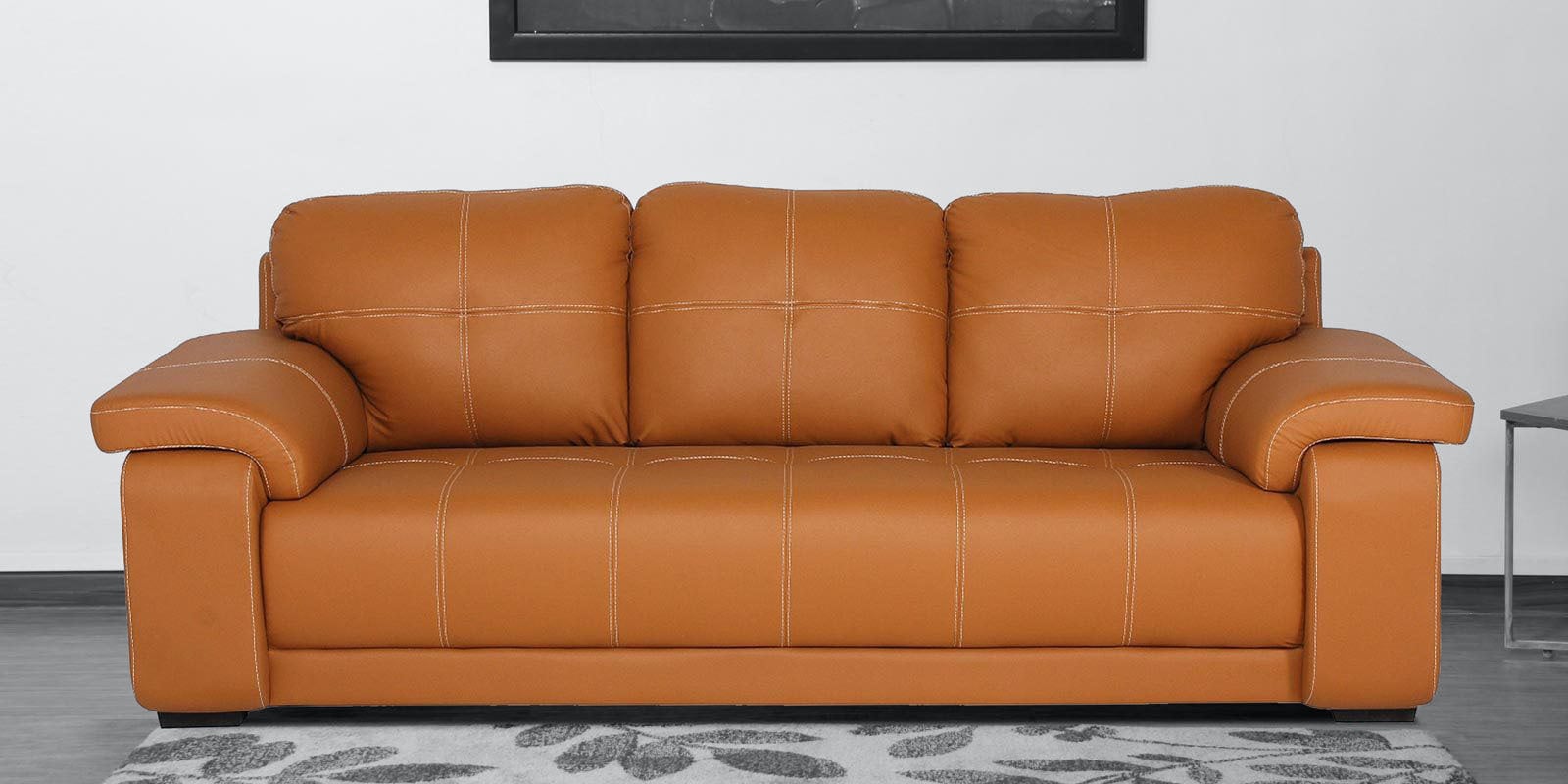 Max Leatherette 3 Seater Sofa in Tan Colour