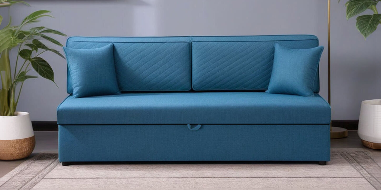 Maya Fabric Pull Out Sofa Cum Bed In Blue Colour