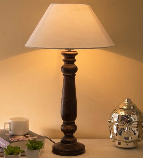 Mabel Antique Black Wood Table Lamp With White Shade