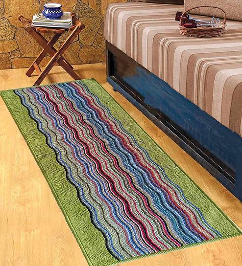 Green Nylon 21 x 55 Inches Machine Made Floor Runner