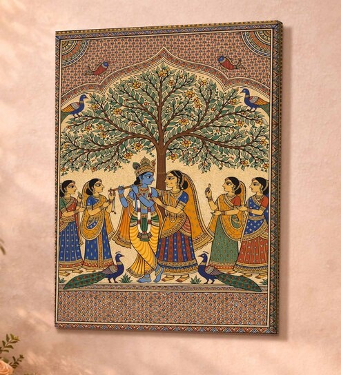 Madhubani Radha Krishna Ji Stretched Canvas Painting