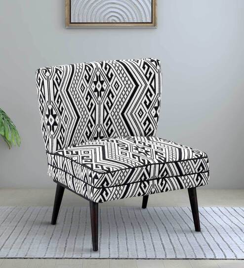 Madigan Fabric Slipper Chair In White & Black Colour