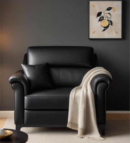 Madison 2.0 Leatherette 1 Seater Sofa In Onyx Black Colour
