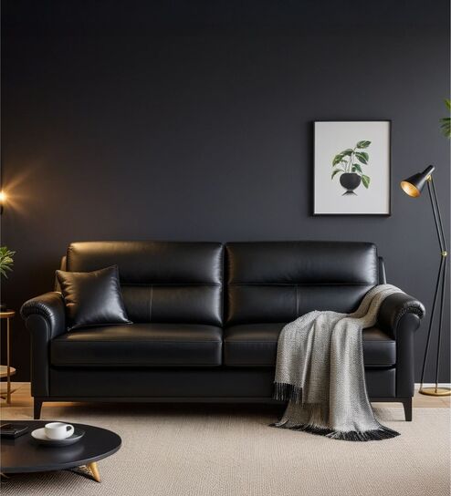 Madison 2.0 Leatherette 3 Seater Sofa In Onyx Black Colour