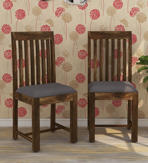 Madison Solid Wood Dining Chair Set Of 2 In Rustic Teak Finish By Woodsworth