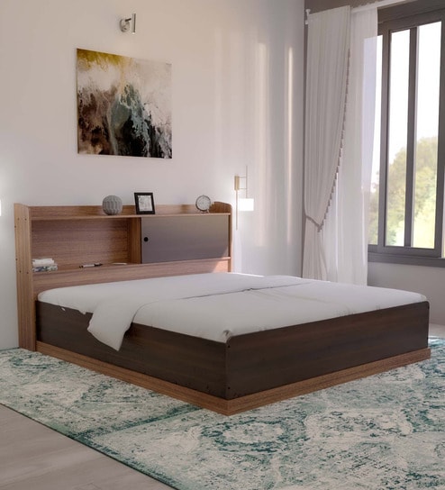 Madrid King Size Bed in Teak Finish with Box Storage