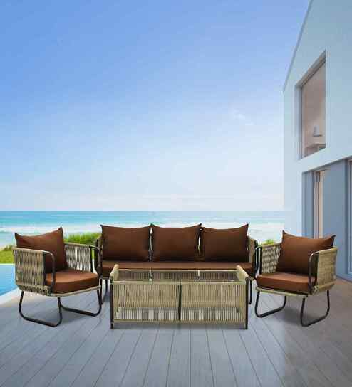 Madrid Rope 2+1+1 Sofa Set In Brown Finish