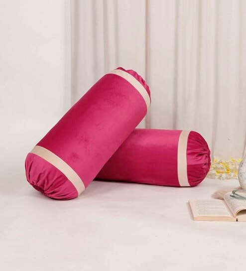 Magenta and Cream Stripes TC Velevt 2 Bolster Covers
