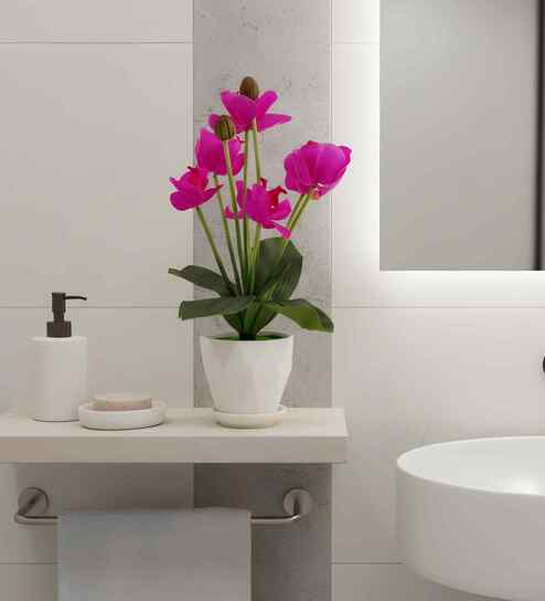 Magenta Silk Fabric Orchid Radiance Arrangement Pot With Flower