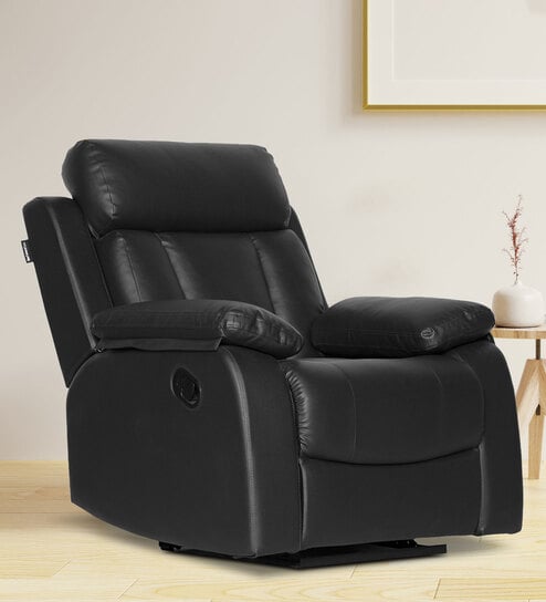 Magna Leatherette 1 Seater Manual Recliner In Black Colour