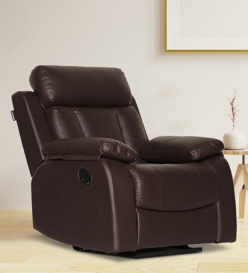 Magna Leatherette 1 Seater Manual Recliner In Brown Colour