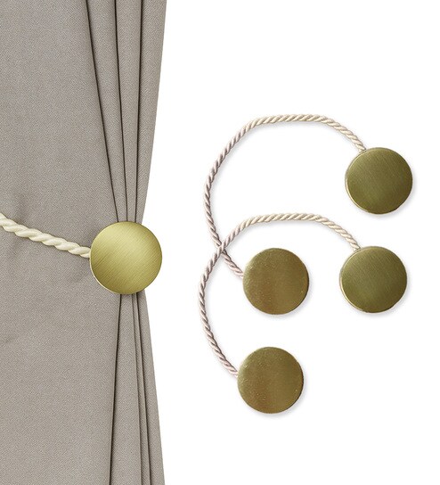 Gold Magnetic Curtain Tiebacks for Window Drapes Strong Rope Holdback Buckle (Pack of 2)