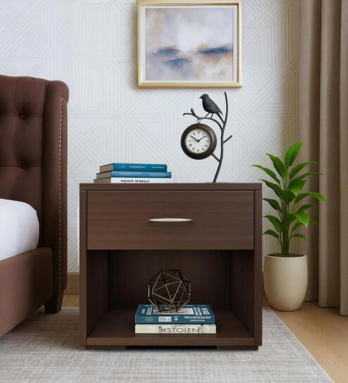 Magnus Bedside Table in Dark Elm Finish with Drawer
