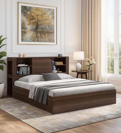 Magnus King Size Bed in Dark elm Finish with Box Storage