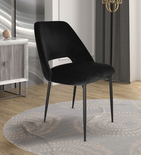 Mahov Velvet Fabric Dining Chair In Black Colour