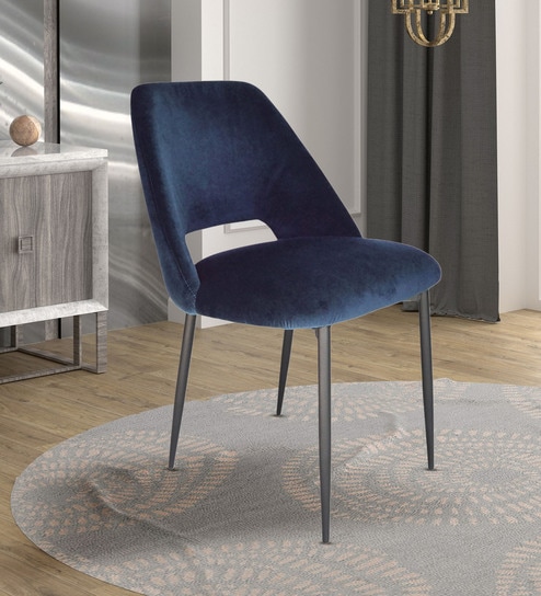 Mahov Velvet Fabric Dining Chair In Blue Colour