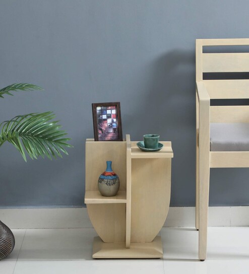 Maisa Solid Wood End Table In Gold Wash Finish