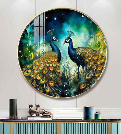 Majestic Vibrant Peacock Acrylic Round Wall Art