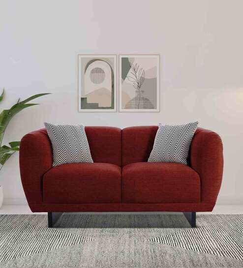 Malaga Chenille Fabric 2 Seater Sofa In Garnet Red Colour