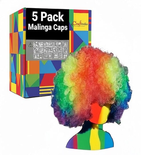 Malinga Style Colourful Hair Holi Cap Wig for All Age Group (Pack of 5)