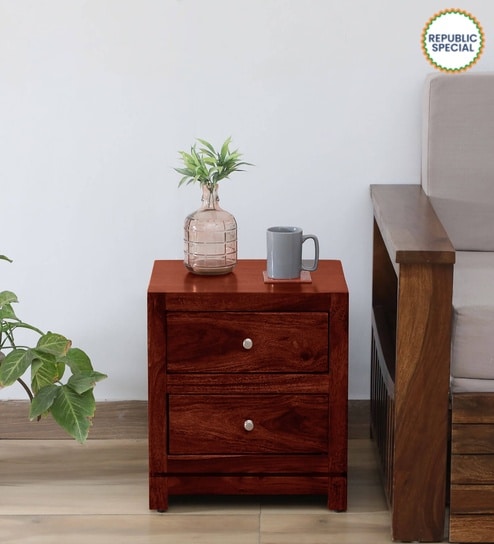 Malmo Sheesham Wood Bedside Table In Scratch Resistant Honey Oak Finish With Drawers