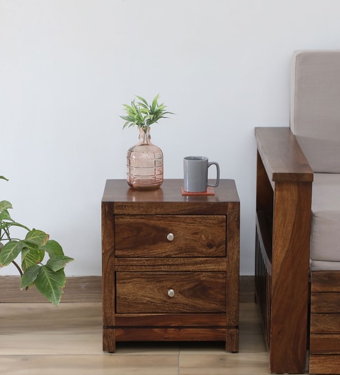 Malmo Sheesham Wood Bedside Table In Scratch Resistant Provincial Teak Finish With Drawers