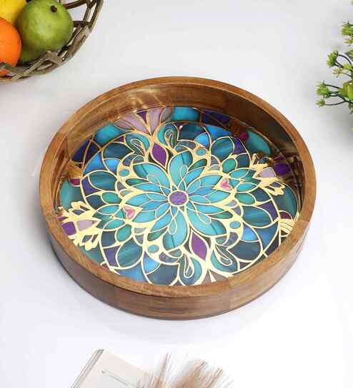 Mandala Bloom Round Tray   Boho Chic Organizer -Large (1 Piece)