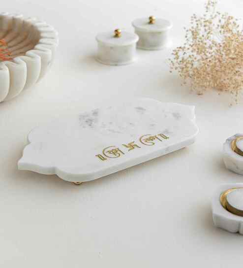 White Marble Shubh Labh Mandir Tray