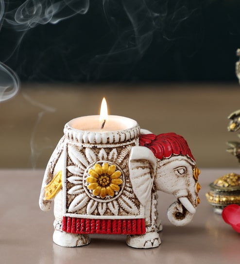 White Resin Elephant Diya