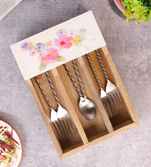 Mango Wood Single Pc Cutlery Holder Without Cutlery by VarEesha