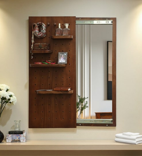 Mango Wood Sliding Door Dressing Wall Mirror in Tubbaq Finish