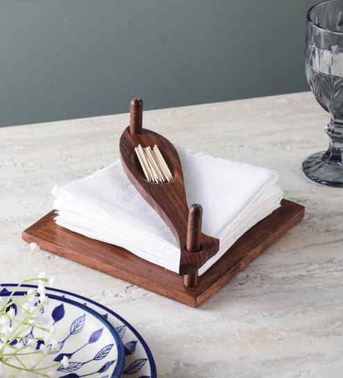 Mango Wood Tissue Holder Walnut