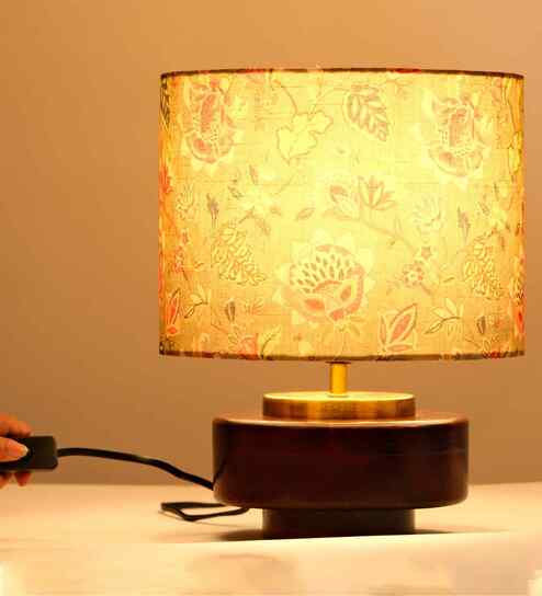 Mango Wood Turtle Base With Persian Flowers Mango Silk Lampshade 14"