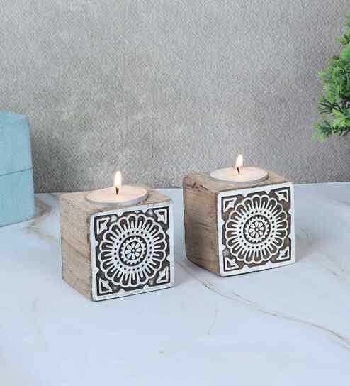 Mangowood Cube Tealight Holders Set of 2