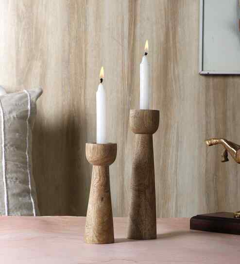 Mangowood Pillar Candle Stand Set of 3