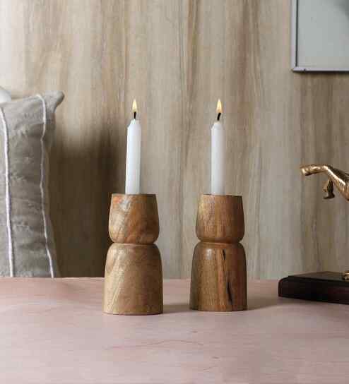 Mangowood Two Layer Candle Stand Set of 2